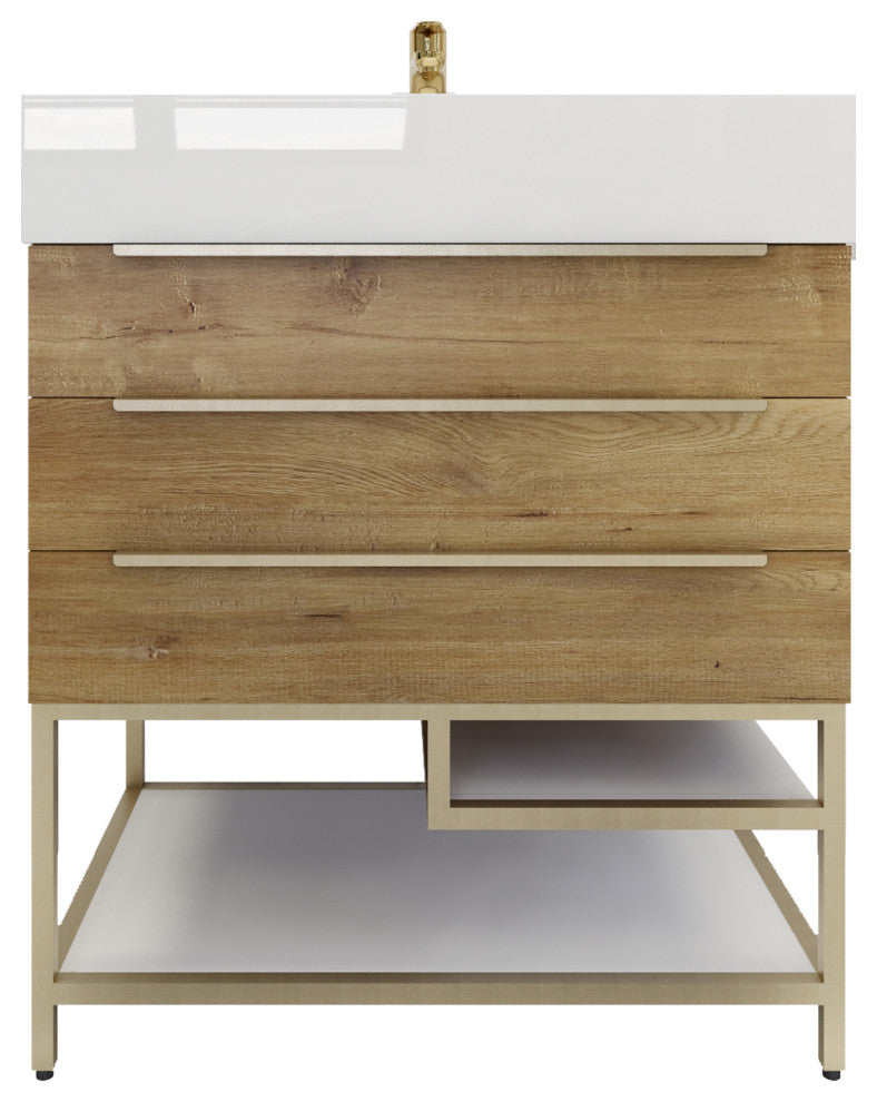 Madison 30" Freestanding Vanity with Reinforced Acrylic Sink, Oak
