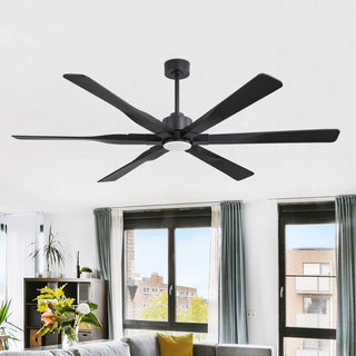 6-Blade Reversible LED Ceiling Fan, Light Kit & Remote Control, Black, 78"
