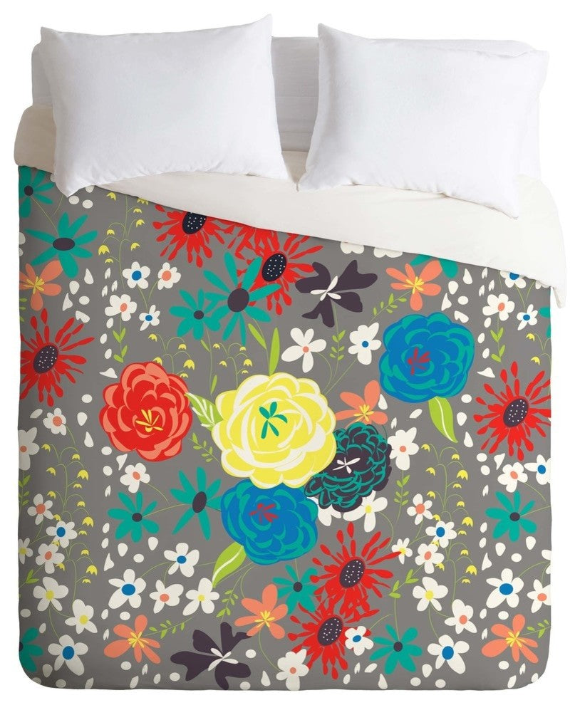 Deny Designs Vy La Bloomimg Love Gray Duvet Cover - Lightweight