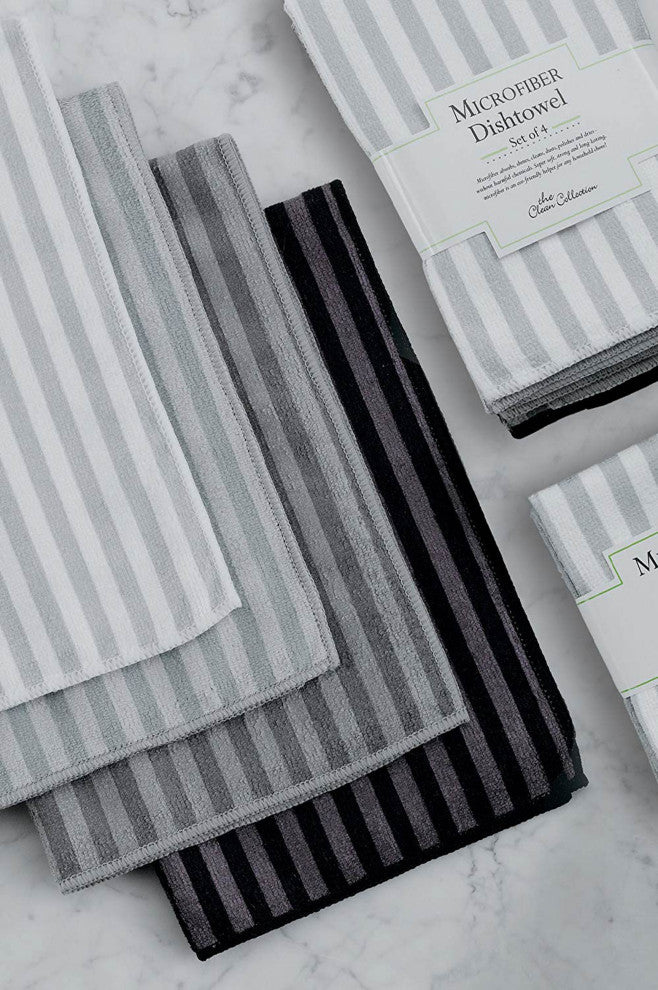 DII Assorted Gray Stripe Microfiber Dishtowel & Dishcloth (Set of 8)