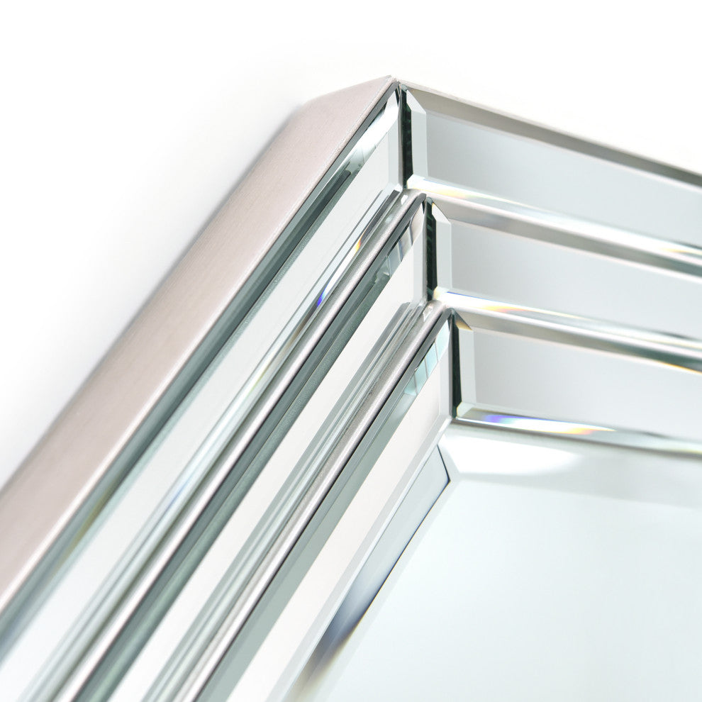 Beveled Multi Faceted Octagons Wall Mirror, 1" Beveled Center, Wood Frame