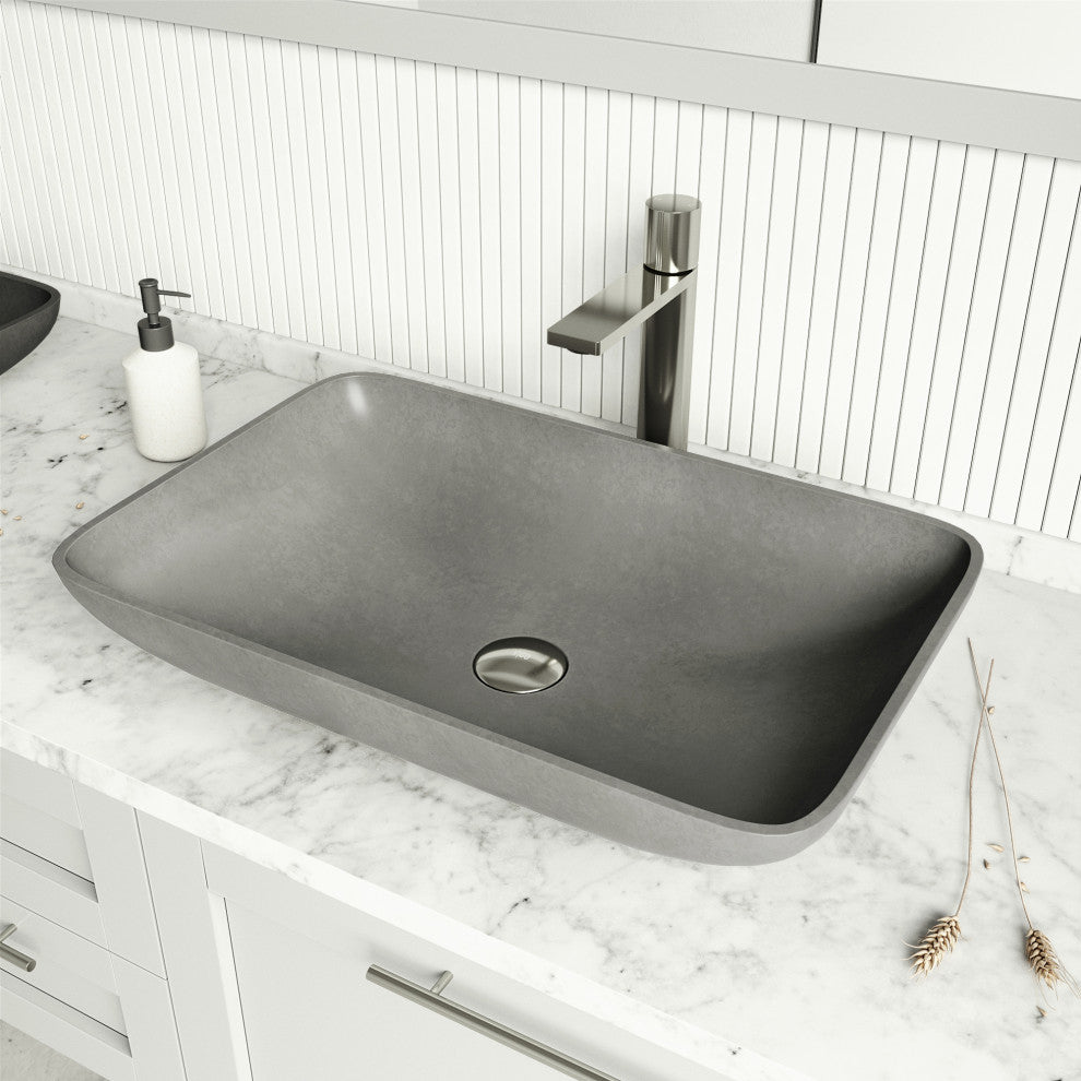 VIGO Lorca 22"L x 15"W x 5"H Concreto Stone Rectangular Bathroom Vessel Sink