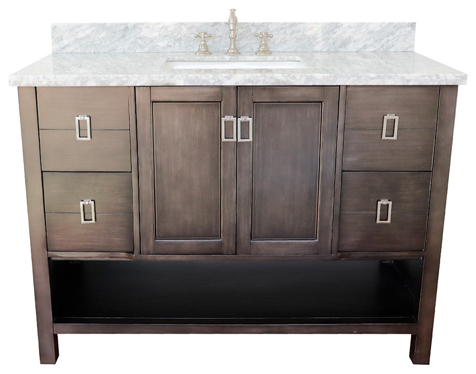 49" Single Vanity, Silvery Brown Finish With White Carrara Top