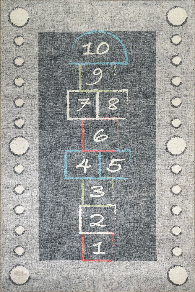 Kidz Hopscotch Gray/Multi Area Rug, 4'x6'