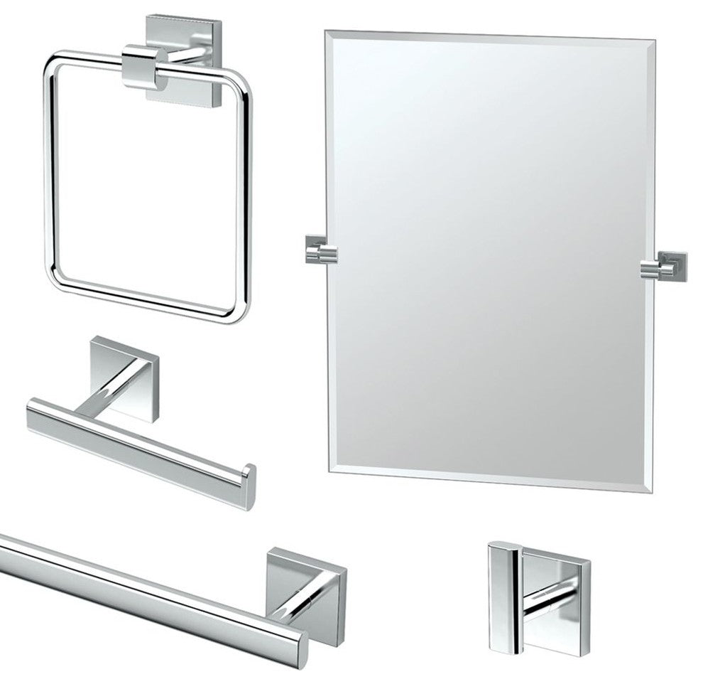 Gatco Elevate 5-Piece Bathroom Accessory Kit With Mirror, Chrome