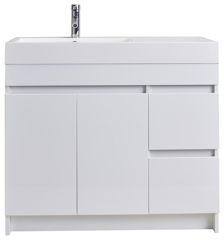 Eviva Beach 39" White Modern Bathroom Vanity Set Integrated White Acrylic Sink