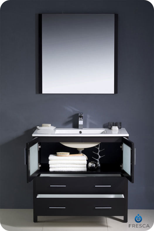 Torino 36" Espresso Modern Bathroom Vanity With Integrated Sink, FFT1030BN