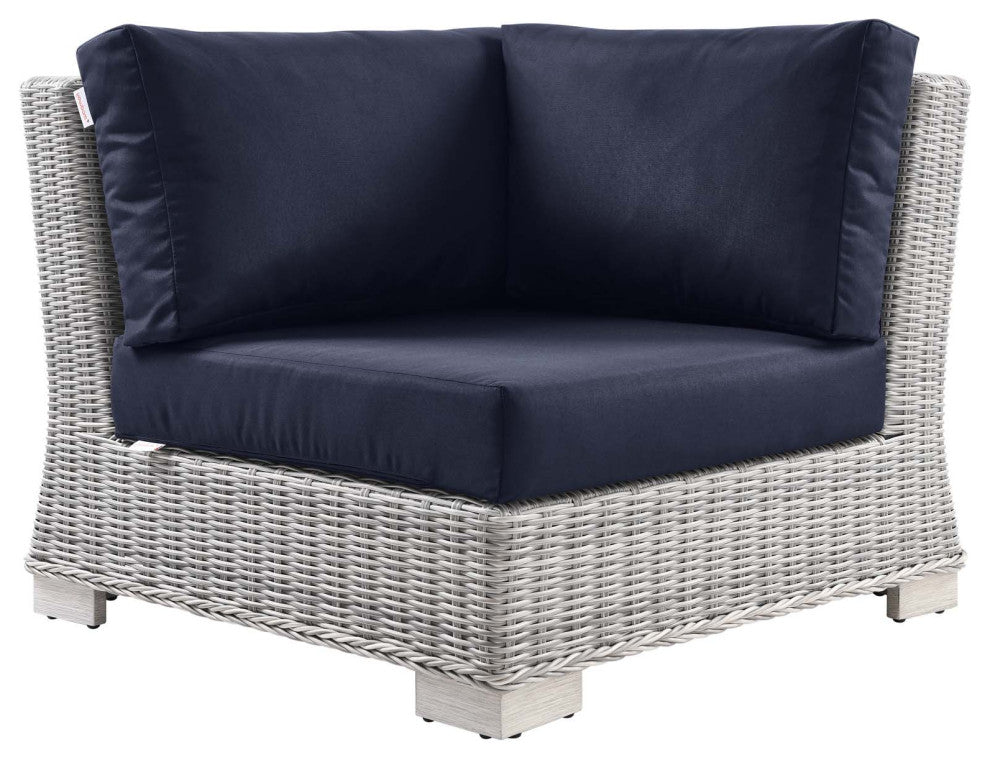 Lounge Sectional Sofa Chair Table Set, Rattan, Gray Blue Navy, Outdoor