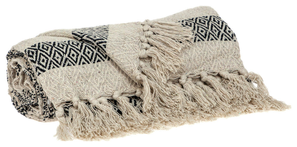 Black and Beige Diamond Weave Soft Cotton Handloom Throw