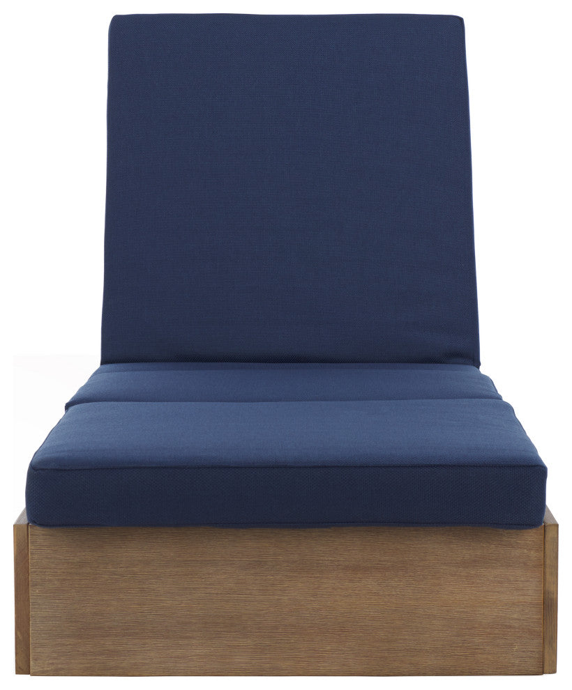 Safavieh Couture Vincent Wood Chaise Lounge Chair, Natural/Navy
