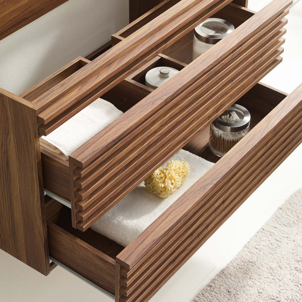 Render 36" Wall-Mount Bathroom Vanity Cabinet, Walnut