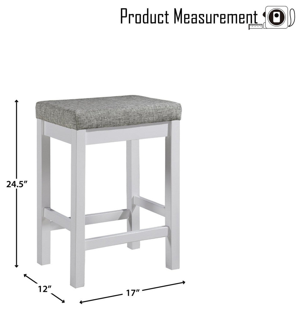 4 Pieces Pub Set, Cushioned Stools & Large Table With Charging Station, White