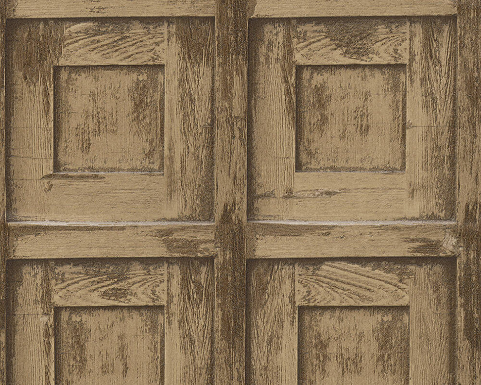 Loft Nature Textured Wallpaper, Wooden Door Boxes, Beige Light Brown, One Roll