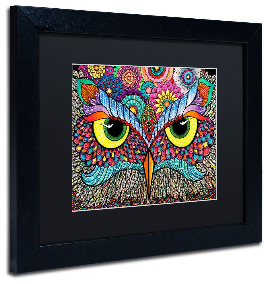 Hello Angel ''Owl Face'' Art, Black Frame, Black Mat, 14x11