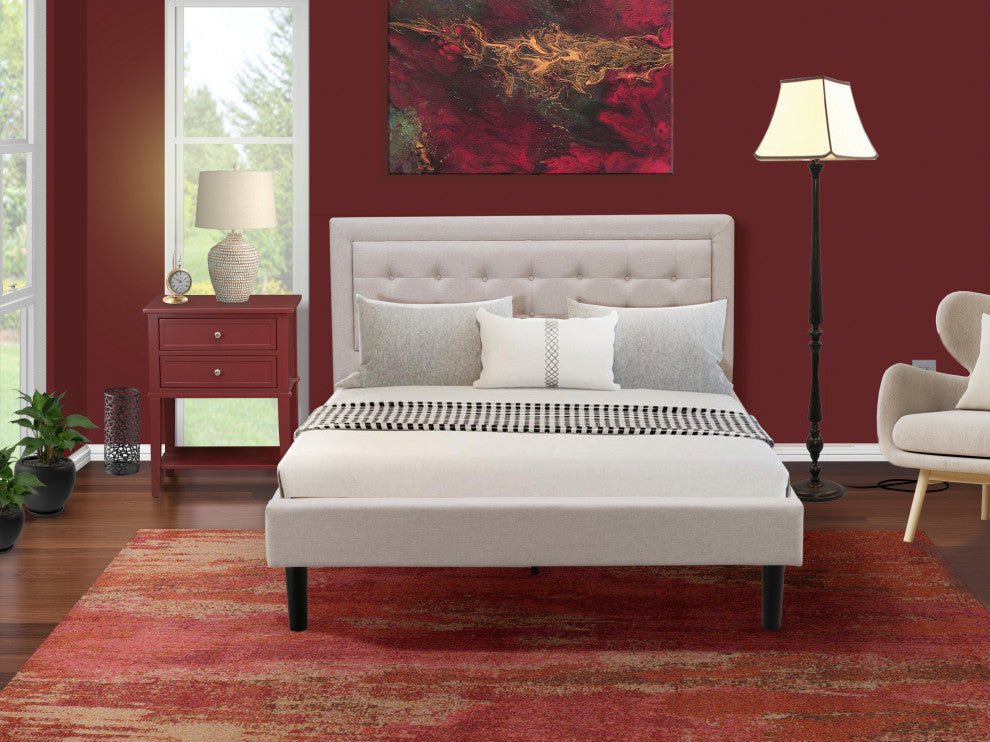 2Pc Fannin Queen Bed Set, 1 Queen Wood Bed Frame, Night Stand, Mist Beige