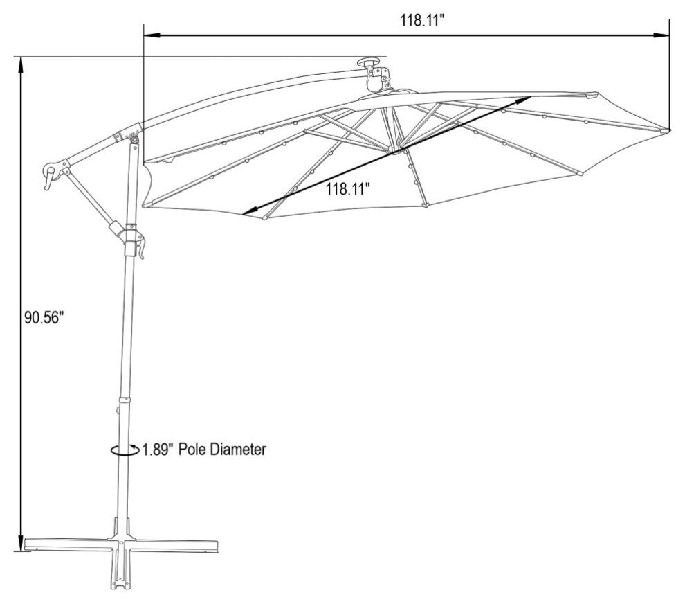 LeisureMod Willry 10' Cantilever Hanging Patio Umbrella With Solar LED, Beige