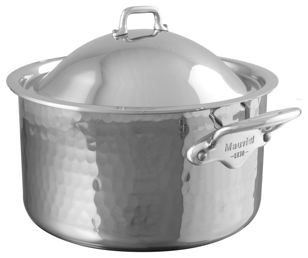 Mauviel M'Elite Hammered Stewpan With Lid & Cast Stainless Steel Handles, 6.2-qt