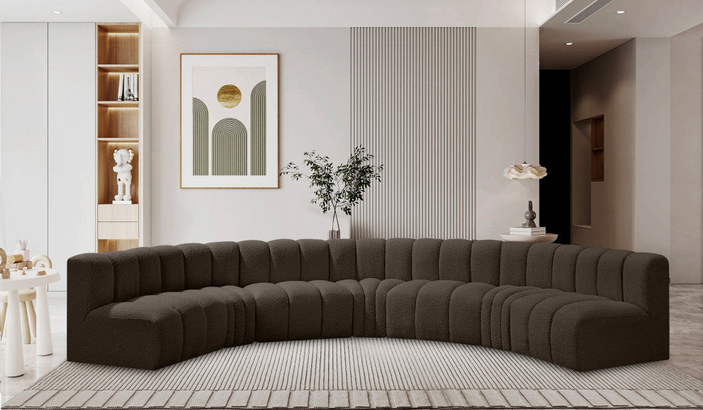 Arc Boucle Fabric Upholstered 7-Pc. U-Shaped Modular Sectional, Brown