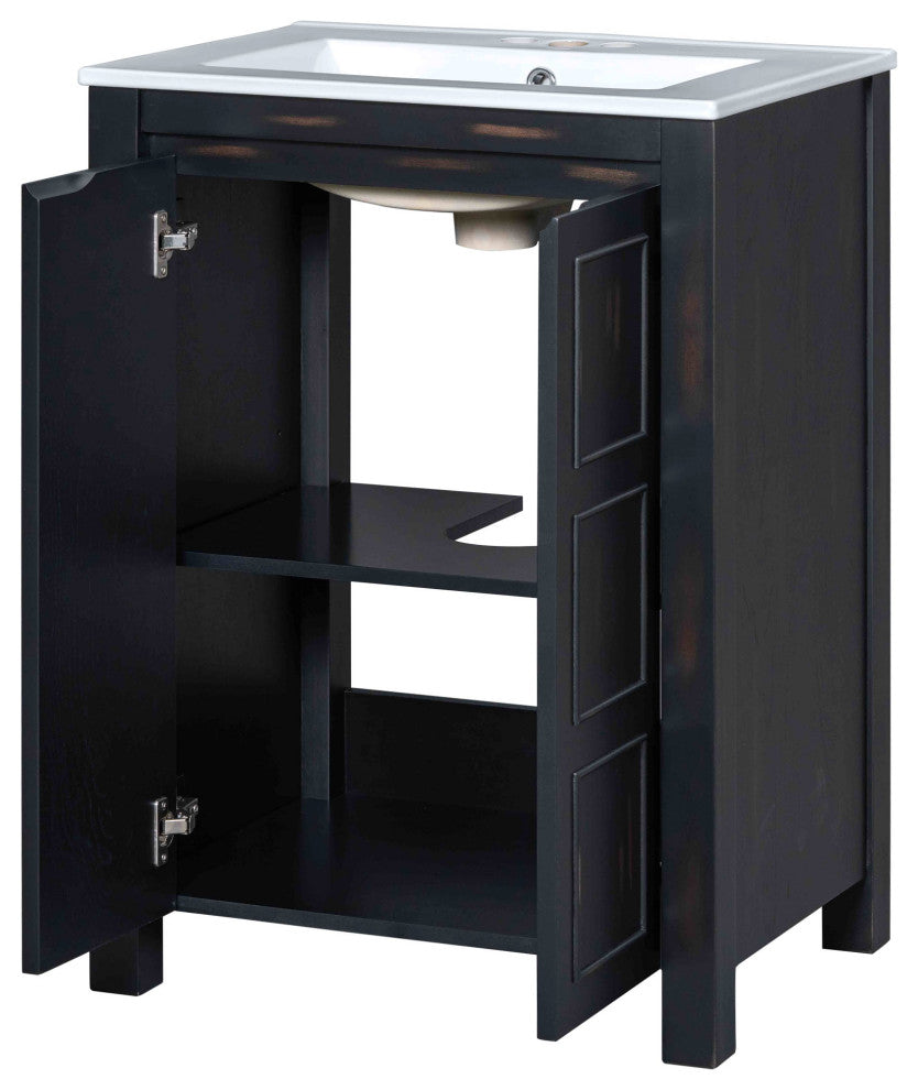 24 Inch Vintage Style Small Bathroom Vanity Combo with Ceramic Sink