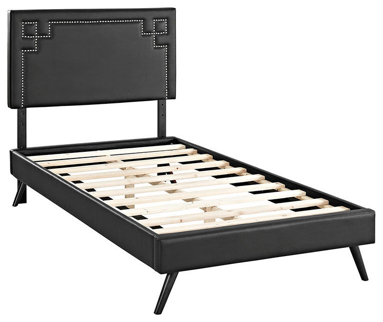 Modway Josie Twin Vinyl Platform Bed With Round Splayed Legs, Black