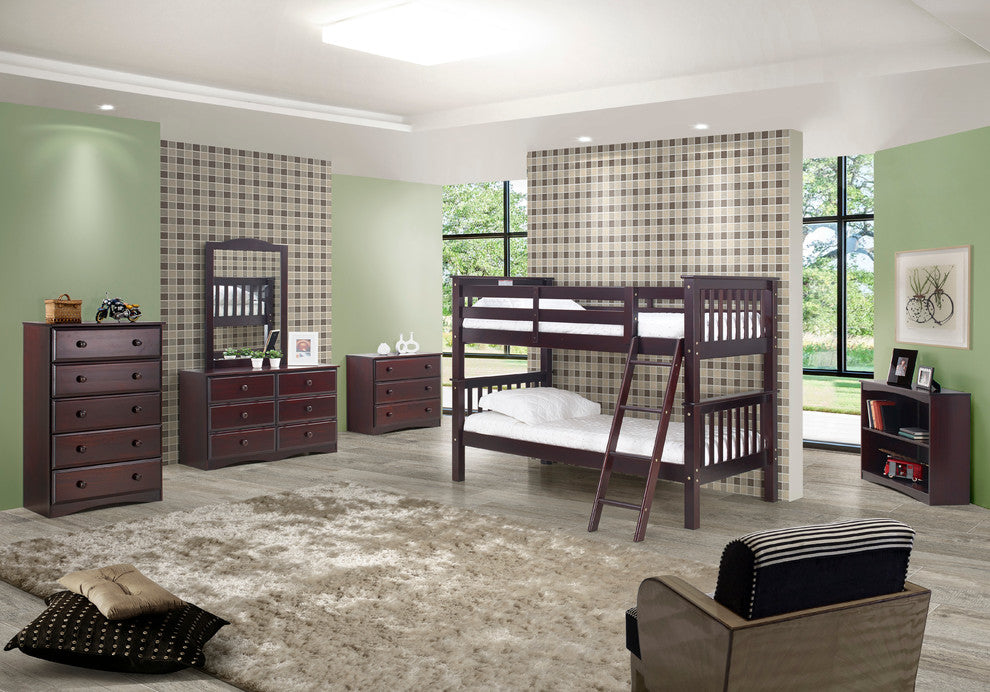 Santa Fe Mission Low Bunk Bed Twin Over Twin, Angle Ladder, Cappuccino