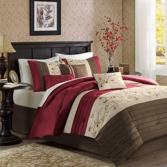 Madison Park Polyoni Pieced Solid Comforter 7 Piece Set With Embroidery