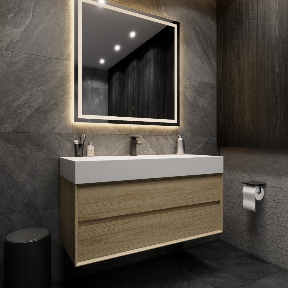 MAX 48" Floating Bath Vanity With Acrylic Sink, Coffee Wood