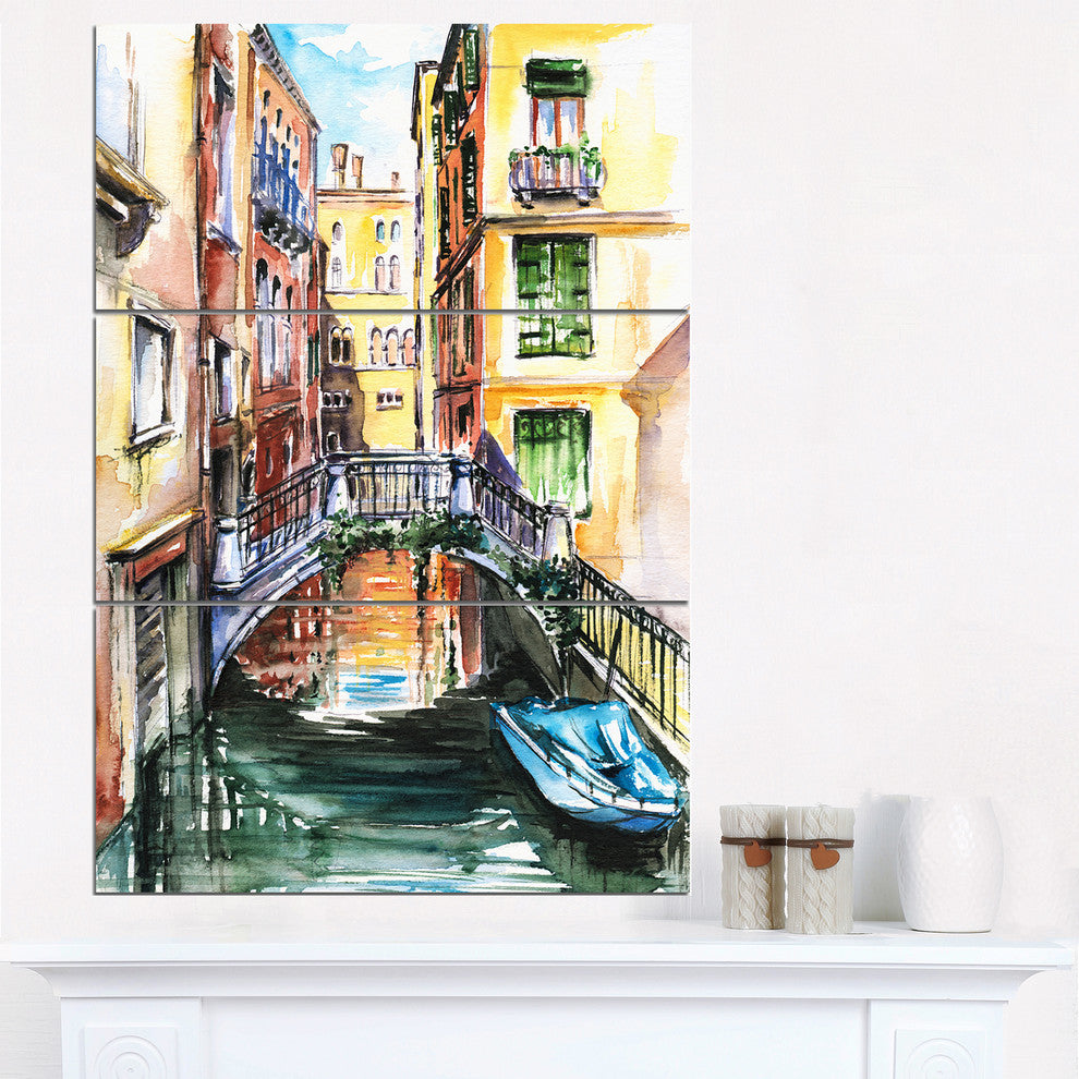 "Venice, Canal Meeting Bridge" Metal Wall Art, 3 Panels, 28"x36"