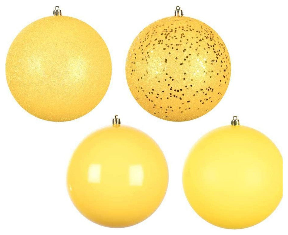 Vickerman N591278A 4.75" Yellow 4-Finish Ball Ornament Assortment, 4 per Box