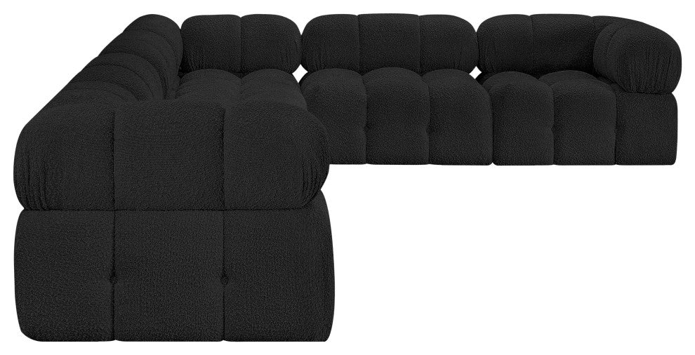 Ames Boucle Fabric L-Shaped Modular Sectional, Black, 6-Piece: 3 Armless Chair, 3 Corner Chair