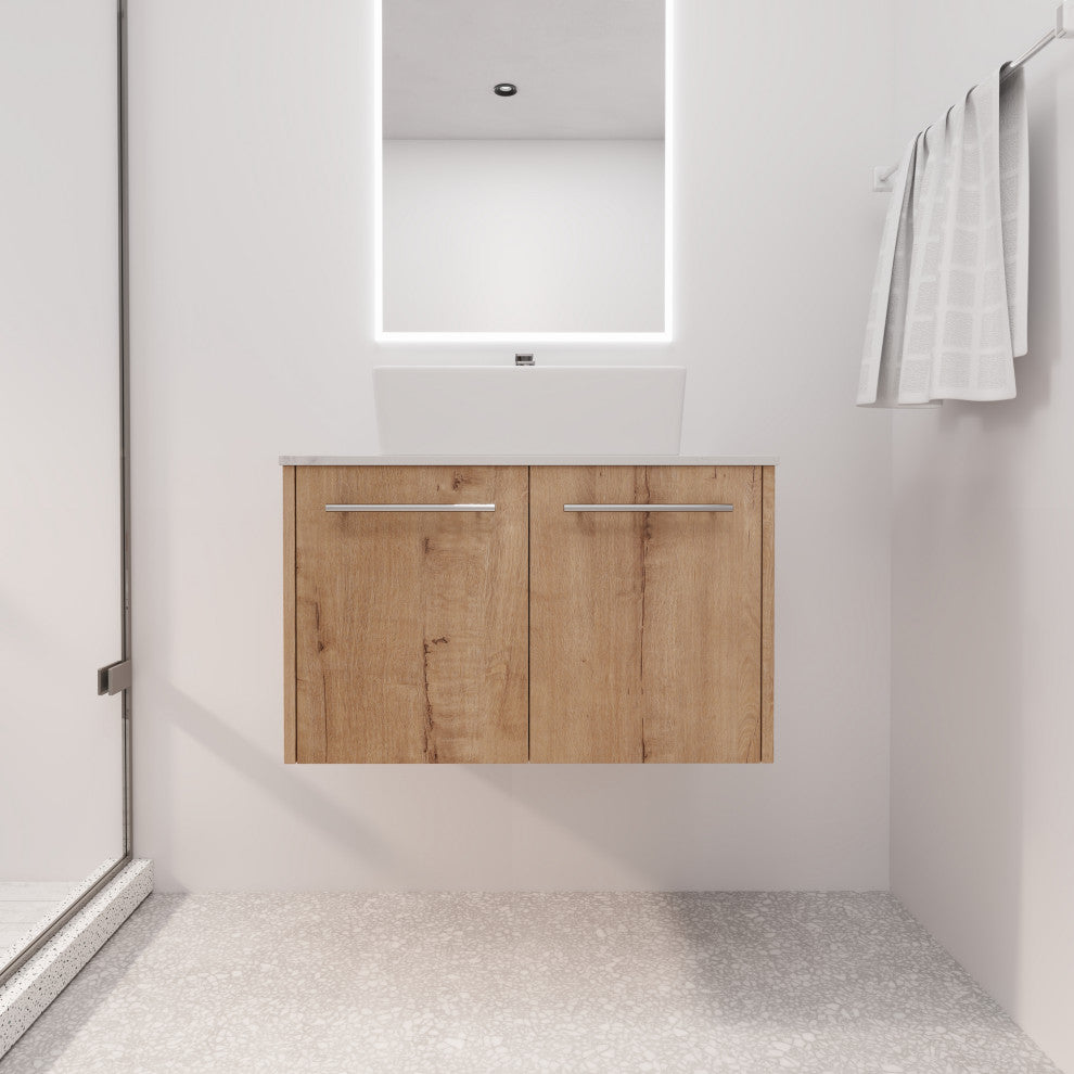 BNK 30 Inch Bathroom Vanity With Sink, Modern Wall Mount Bathroom Vanity Set, Rectangular Basin, 30 Inch