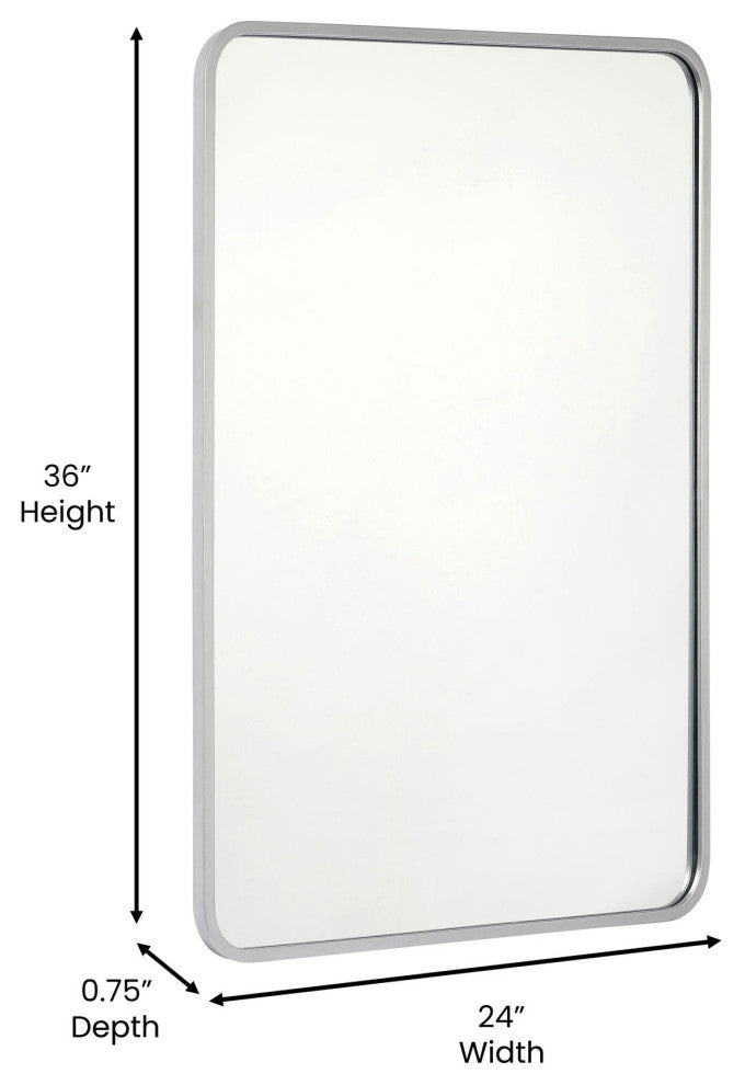 Jada Decorative Wall Mirror with Rounded Corners, Matte Silver, 24" X 36"
