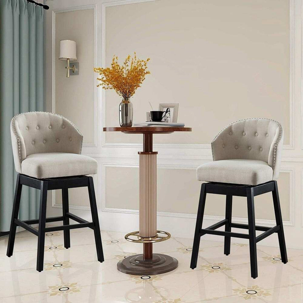 Button Tufted Arm Dining Room Accent Chairs, Set of 2, Tan