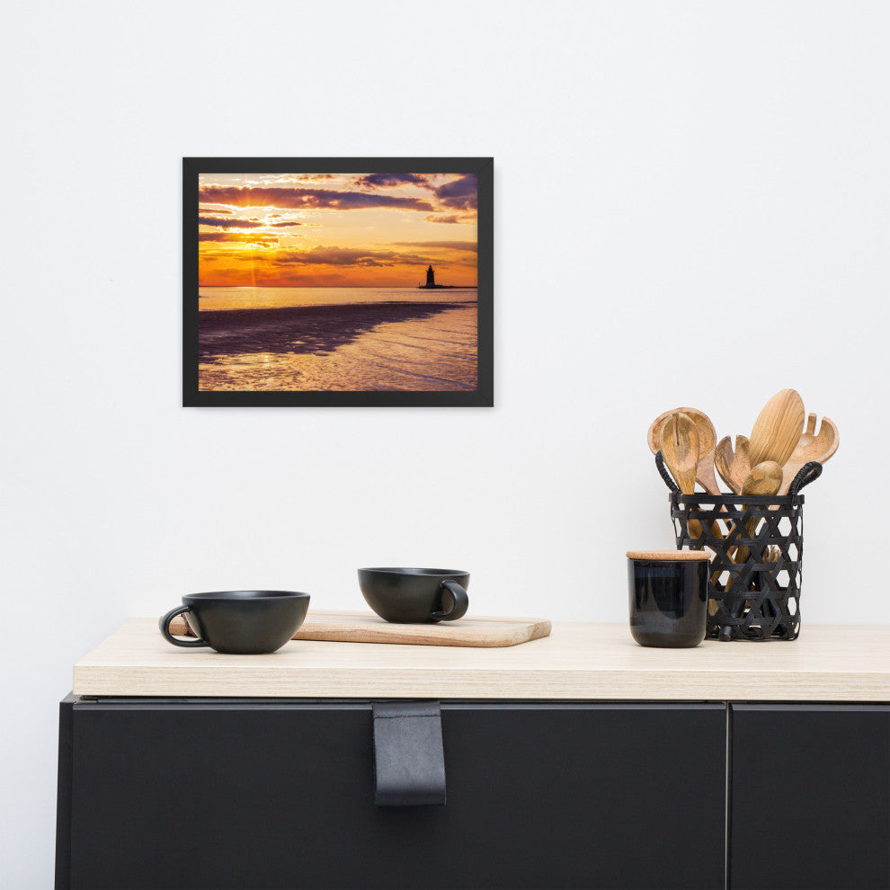 Cape Henlopen at Sunset Coastal Landscape Framed Photo Paper Wall Art Prints, Black, 11" X 14"