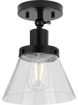 Hinton 1-Light Seeded Glass Industrial Flush Mount Ceiling Light, Matte Black