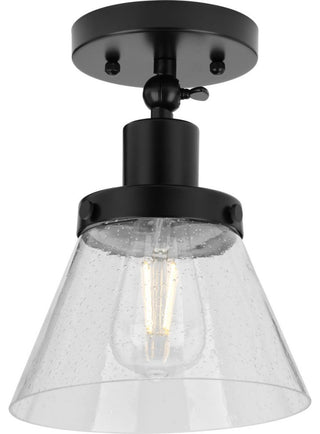 Hinton 1-Light Seeded Glass Industrial Flush Mount Ceiling Light, Matte Black