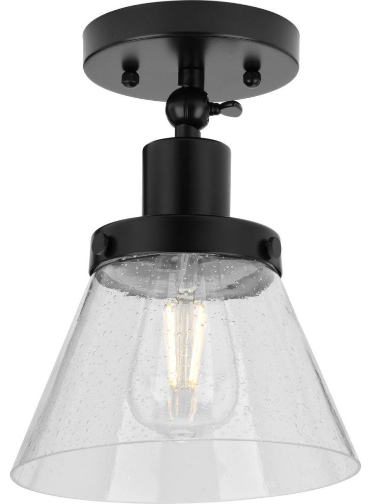 Hinton 1-Light Seeded Glass Industrial Flush Mount Ceiling Light, Matte Black