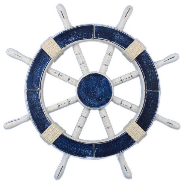 Rustic Decorative Ships Wheel, Dark Blue, 18"