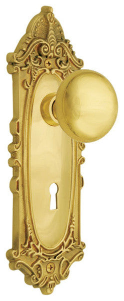 Nostalgic Passage-Victorian Plate-New York Knob-Unlacquered Brass, NW-717099