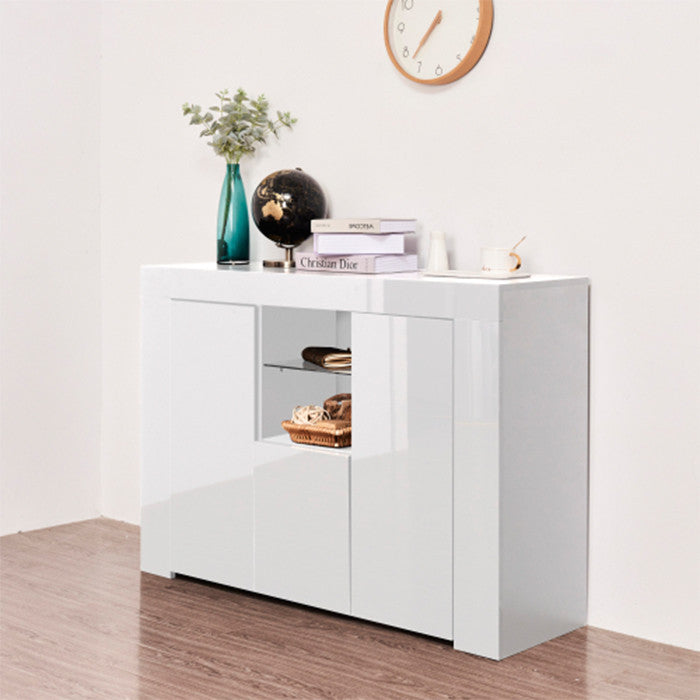 Kitchen Sideboard Cupboard with LED Light White High Gloss Storage Cabinet