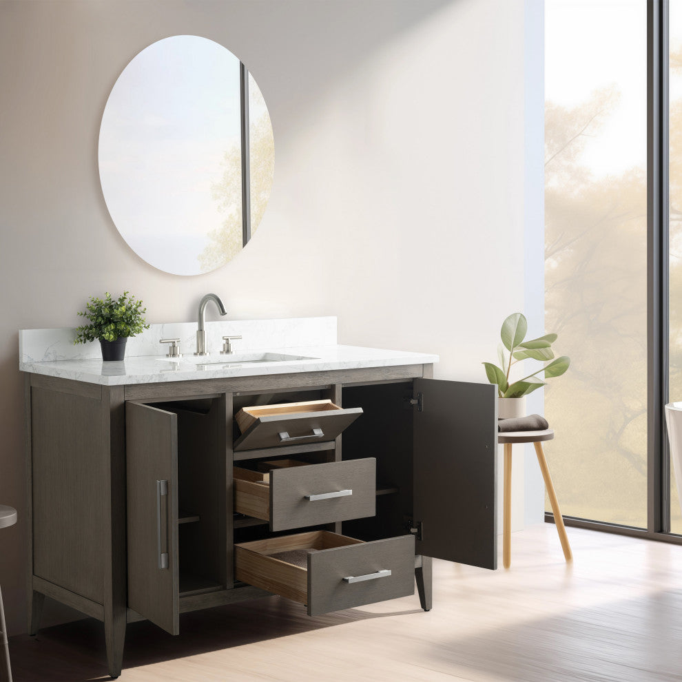 Vanity Art Bathroom Vanity With Sink, Driftwood Gray, 48", Single Sink, Brushed Nickel