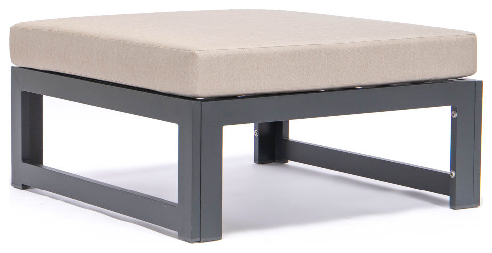 LeisureMod Chelsea 6-Piece Patio Ottoman Sectional Black Aluminum, Beige