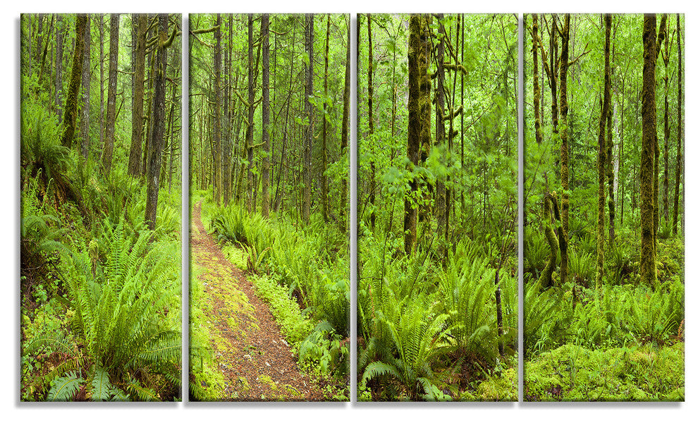 "Lush Forest Path Columbia River" Forest Wall Art Print, 4 Panels, 48"x28"