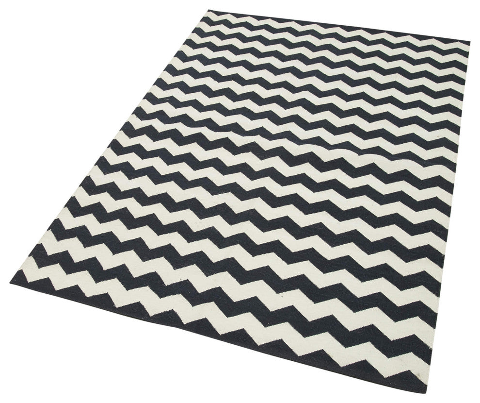 Rug N Carpet - Handmade Wool 3' 7'' x 5' 4'' Geometric Dhurrie Kilim Rug