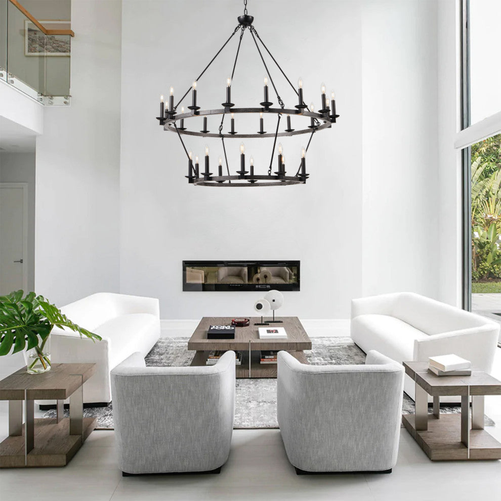 26-Light Wagon Wheel Chandelier Candle Style Ceiling Light