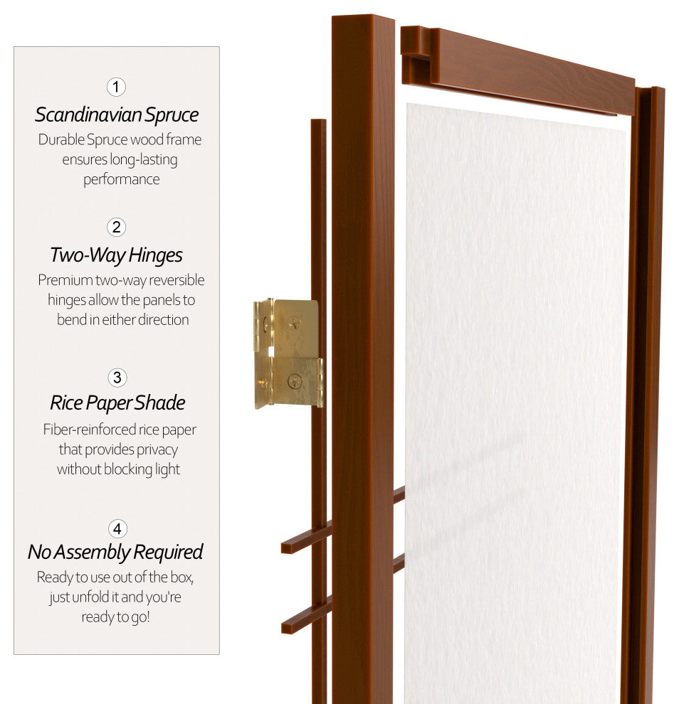 5' Tall Double Cross Shoji Screen, Walnut, 5 Panels