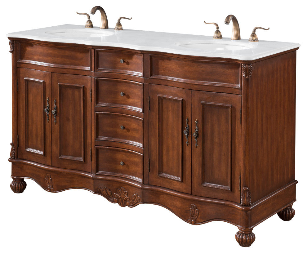 48" Single Bathroom Vanity, Teak Color With ivory white engineered marble, 60