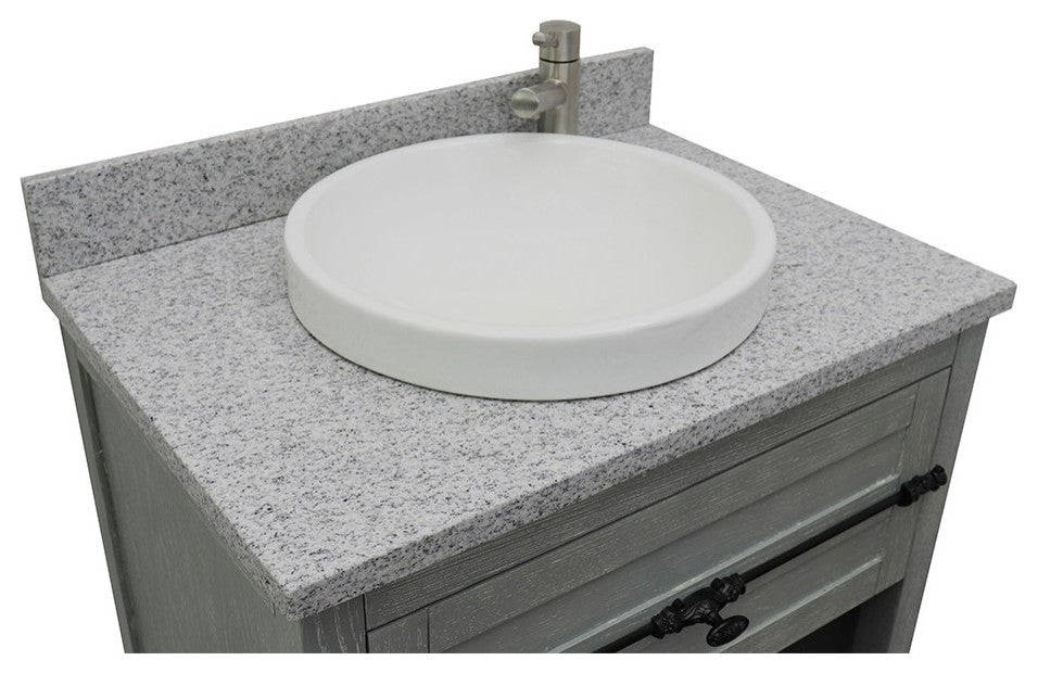 30" Single Vanity, Gray Ash, Gray Granite Top, Round Sink
