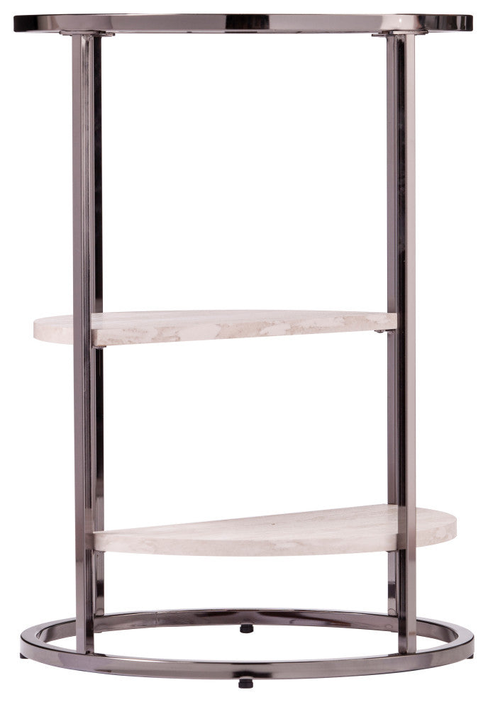 Lamonte Round Side Table with Faux Stone, Black
