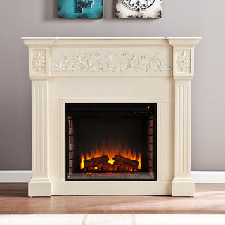 Eastport Carved Electric Fireplace, Ivory